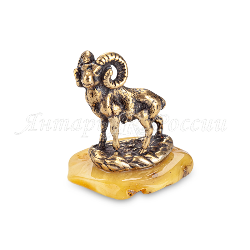 Архар-Горный баран Латунь, янтарь